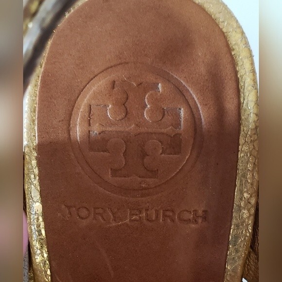 Tory Burch Nadia Women's Gold Braided Leather Heel Size 6.5 M - Picture 10 of 12